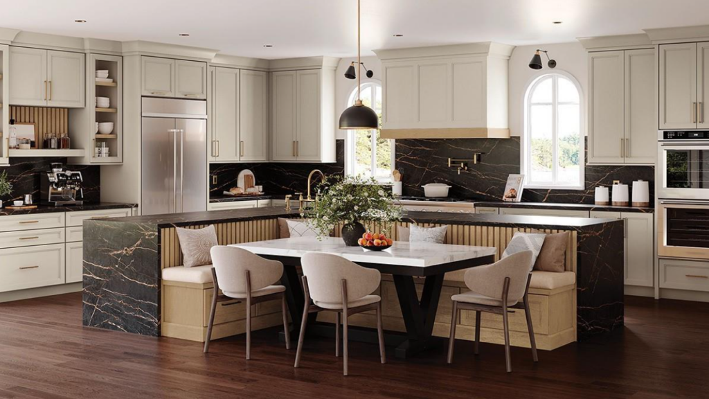 Masterpiece Collection kitchen with dark stone backsplash